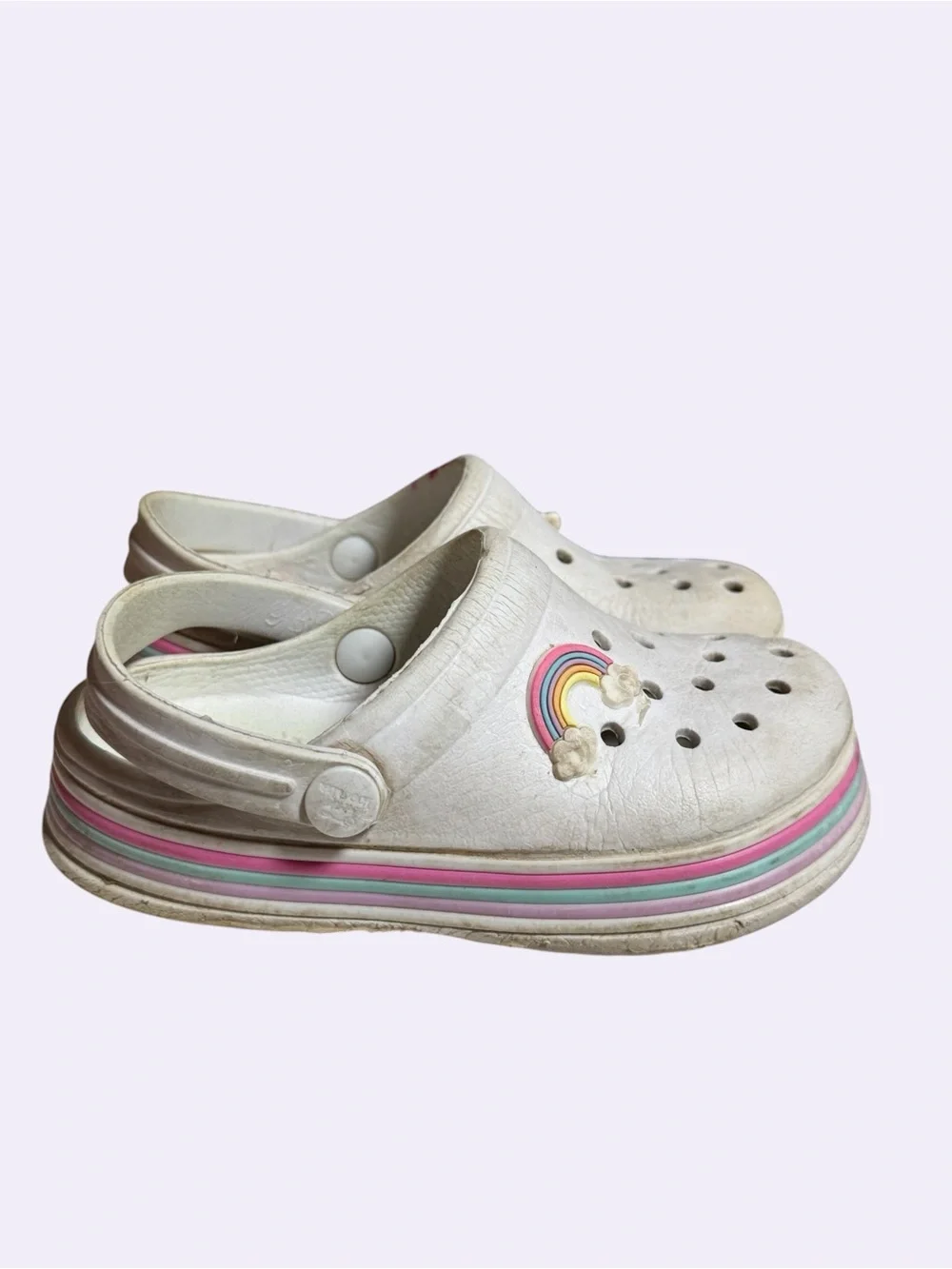 Kids White Croc Clog Sandals with Rainbow Accent size 9